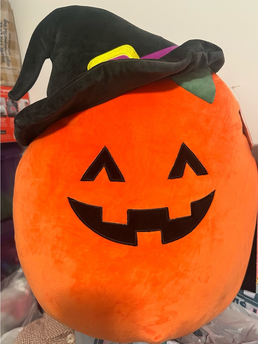 PAIGE Orange Plush Jack-O'-Lantern Hat with Black Witch Hat
